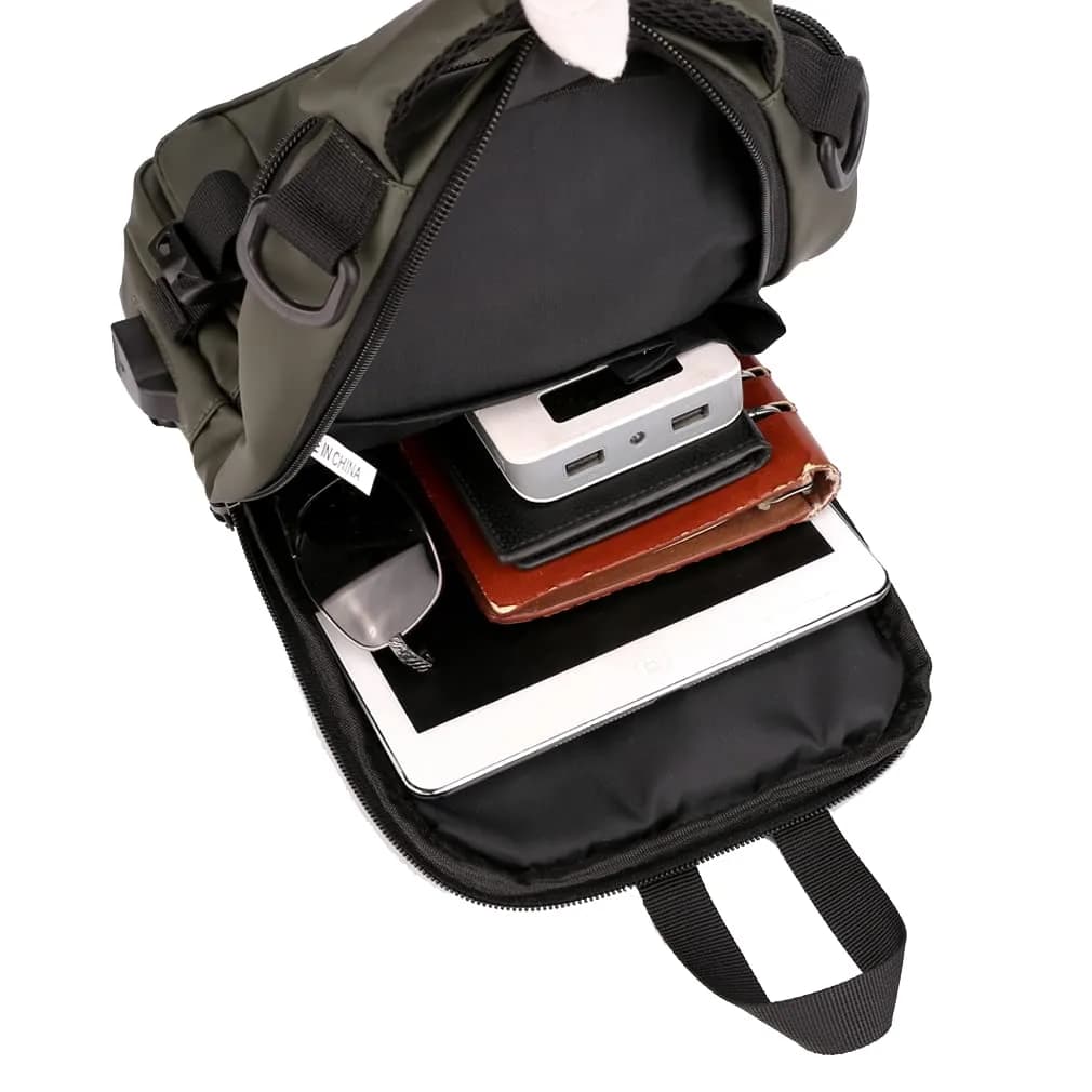 Hebetag Nylon Casual Sling Bag Backpack Handbag for Men Travel Outdoors Sports Hiking Crossbody Chest Pack Shoulder Pouch Multipurpose Daypack, with USB charging port (Army Green) - view 7