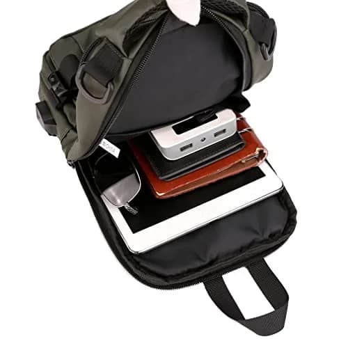 Hebetag Nylon Casual Sling Bag Backpack Handbag for Men Travel Outdoors Sports Hiking Crossbody Chest Pack Shoulder Pouch Multipurpose Daypack, with USB charging port (Army Green) thumbnail 7