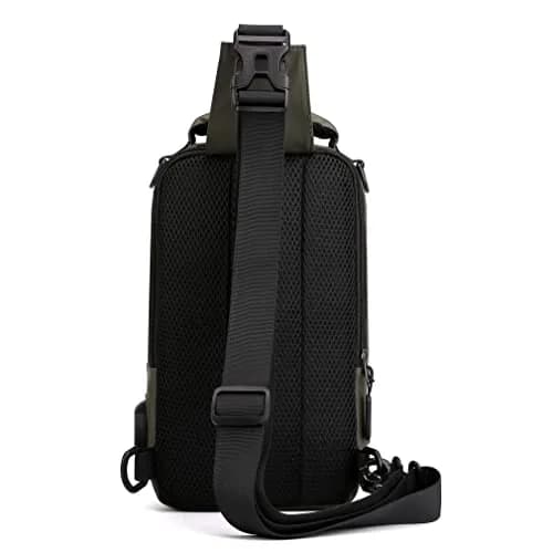 Hebetag Nylon Casual Sling Bag Backpack Handbag for Men Travel Outdoors Sports Hiking Crossbody Chest Pack Shoulder Pouch Multipurpose Daypack, with USB charging port (Army Green) thumbnail 2