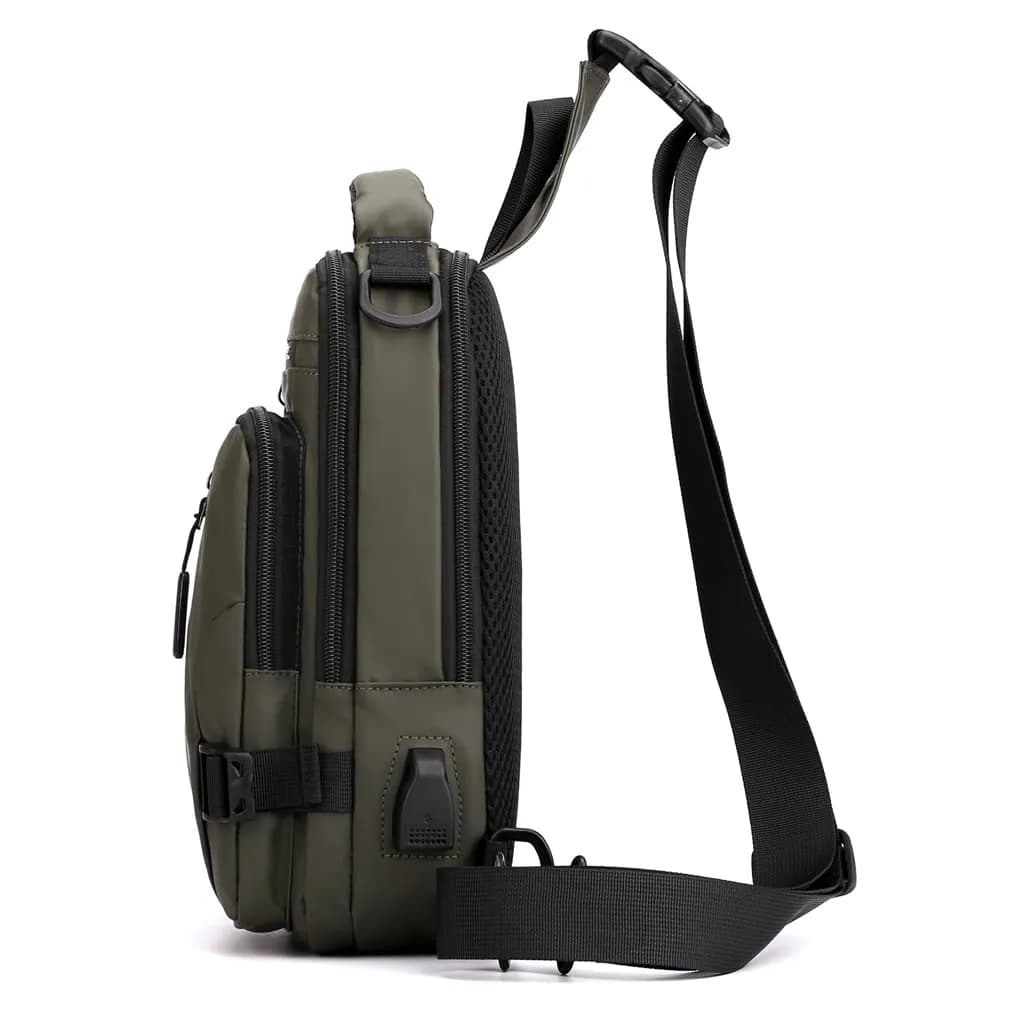 Hebetag Nylon Casual Sling Bag Backpack Handbag for Men Travel Outdoors Sports Hiking Crossbody Chest Pack Shoulder Pouch Multipurpose Daypack, with USB charging port (Army Green) - view 3