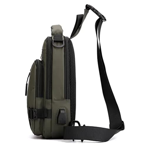 Hebetag Nylon Casual Sling Bag Backpack Handbag for Men Travel Outdoors Sports Hiking Crossbody Chest Pack Shoulder Pouch Multipurpose Daypack, with USB charging port (Army Green) thumbnail 3
