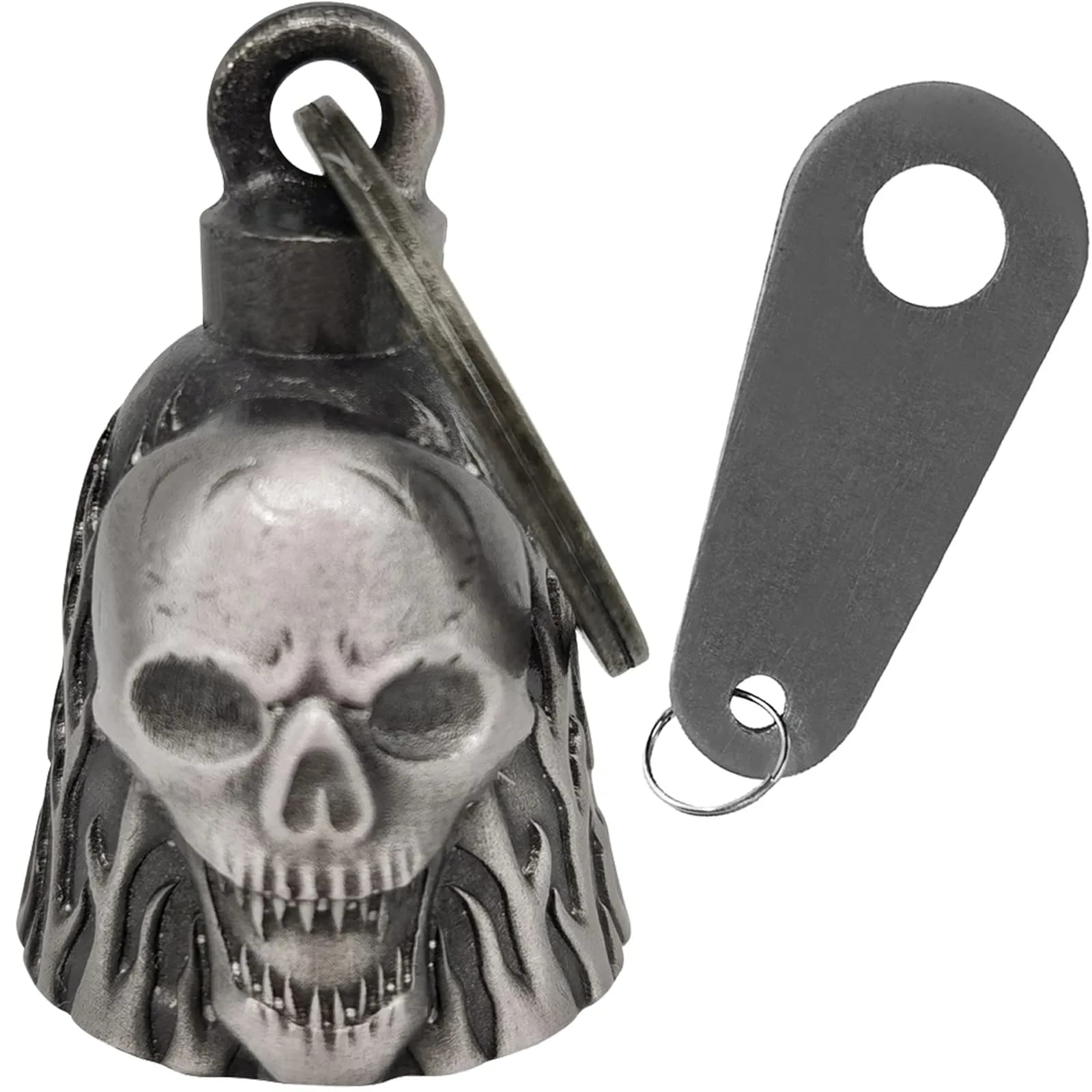 Dream Apparel Guardian Angel Motorcycle Bell | Drive Away Gremlin, Biker Bell for Men Women Rider Riding, Good Luck Gift — Skull & Flame