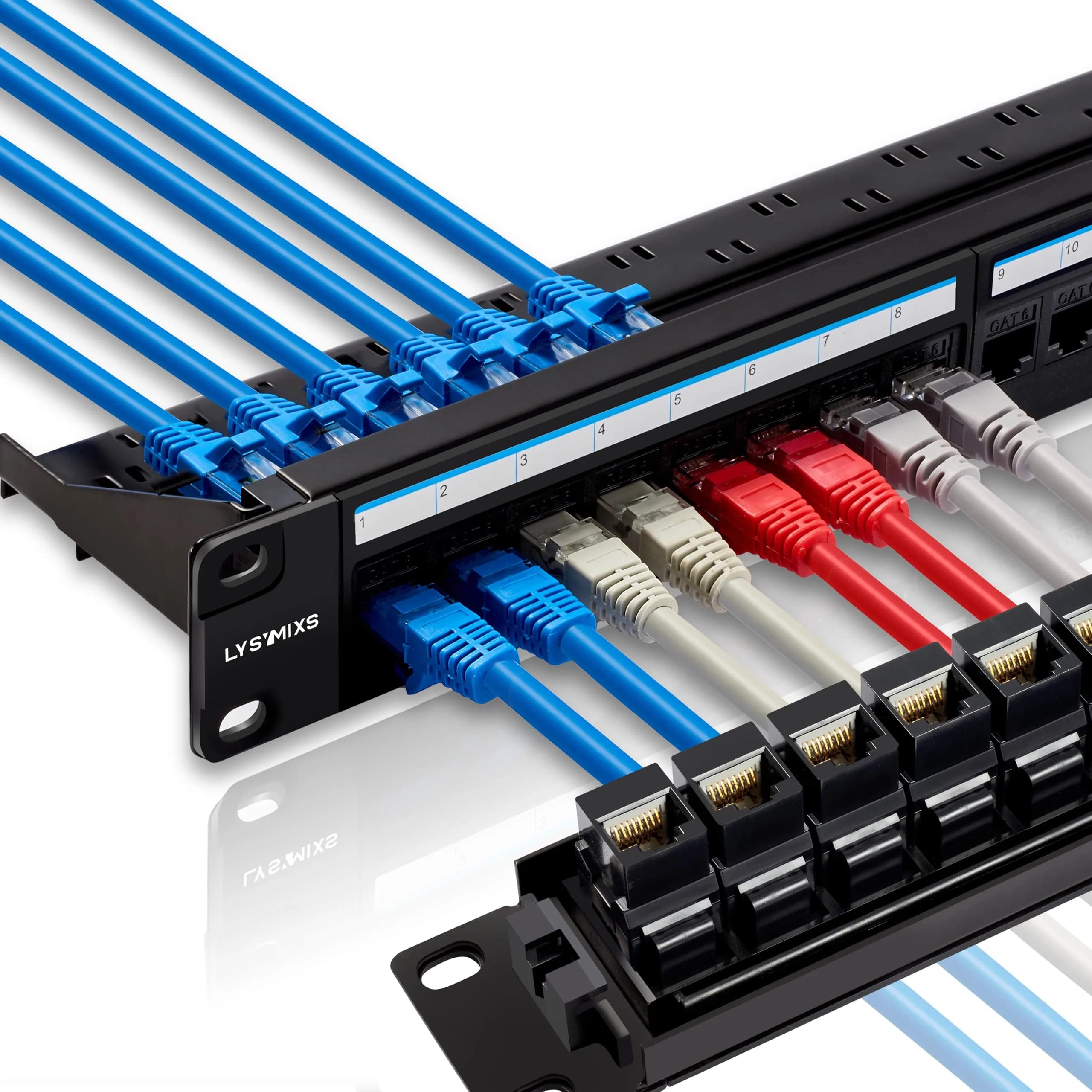 Lysymixs 24 Port RJ45 Patch Panel Cat6 Feed Through | 10Gbps Performance, Easy Install — Black