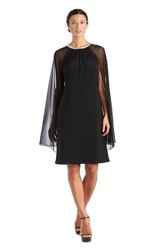 R&M Richards Embellished ITY Shift Dress with Chiffon Cape Sleeves | Elegant Evening Wear (70-120 chars) thumbnail 1