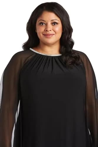 R&M Richards Embellished ITY Shift Dress with Chiffon Cape Sleeves | Elegant Evening Wear (70-120 chars) thumbnail 2