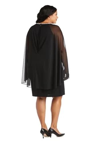 R&M Richards Embellished ITY Shift Dress with Chiffon Cape Sleeves | Elegant Evening Wear (70-120 chars) thumbnail 3