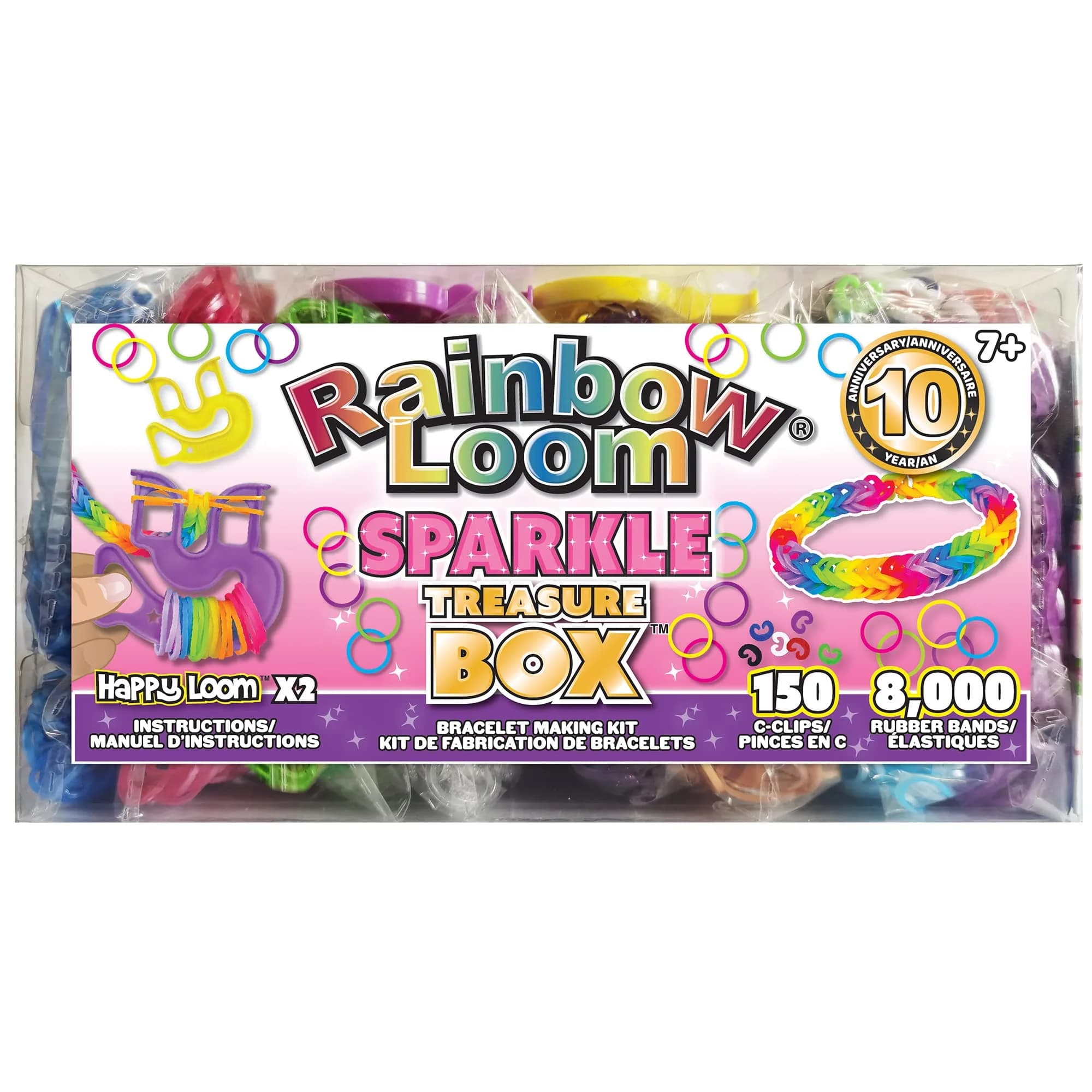 Rainbow Loom Treasure Box Sparkle Edition - 8000+ Rubber Bands & 2 Happy Looms | Assorted Colors Art Craft Kit