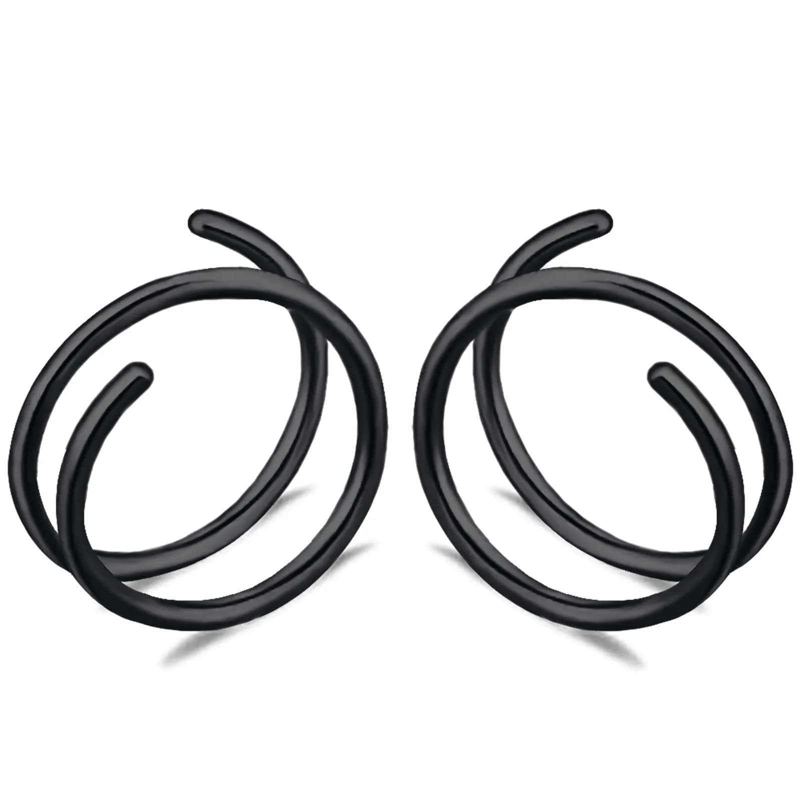 Tanreeqee 18G Double Nose Ring for Single Piercing | Stainless Steel Spiral Hoop for Women Men (C black)