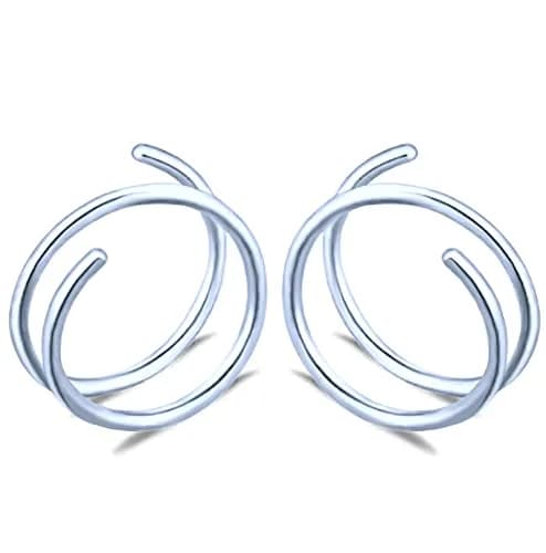 Tanreeqee 18G Double Nose Ring for Single Piercing | Stainless Steel Spiral Hoops for Women Men (D silver) thumbnail 1