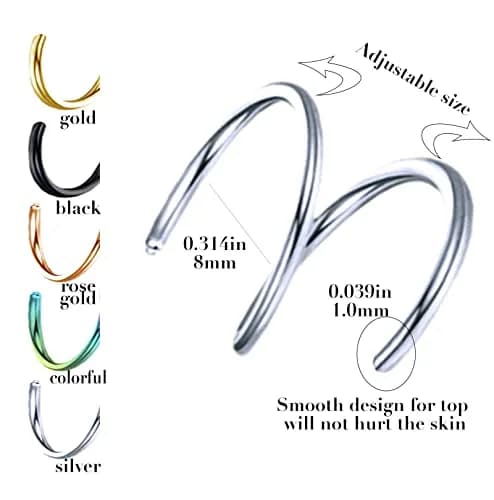 Tanreeqee 18G Double Nose Ring for Single Piercing | Stainless Steel Spiral Hoops for Women Men (D silver) thumbnail 4