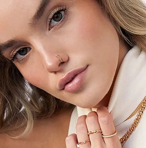 Tanreeqee 18G Double Nose Ring for Single Piercing | Stainless Steel Spiral Hoops for Women Men (D silver) thumbnail 5