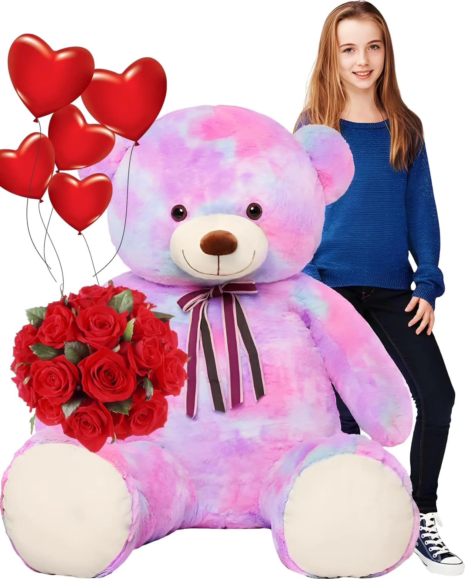 Tezituor Big Teddy Bear 52'' Giant Plush Toy, Soft & Safe for Kids & Adults — Rainbow Purple