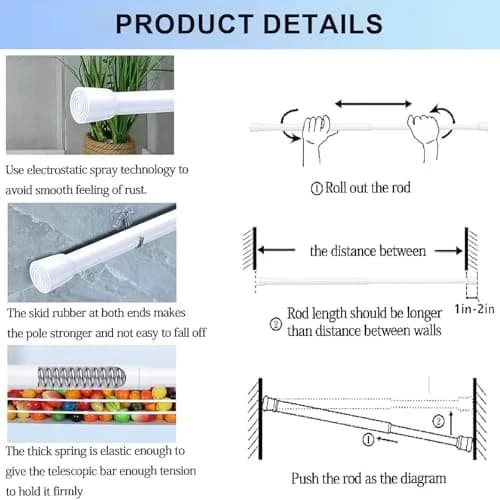 AIZESI Spring Tension Curtain Rod 26-39 Inch | No Drilling Adjustable White thumbnail 6