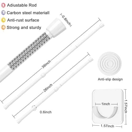 AIZESI Spring Tension Curtain Rod 26-39 Inch | No Drilling Adjustable White thumbnail 2