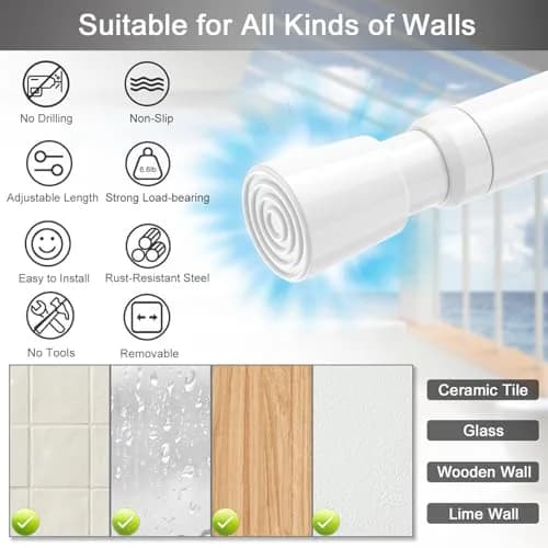 AIZESI Spring Tension Curtain Rod 26-39 Inch | No Drilling Adjustable White thumbnail 3