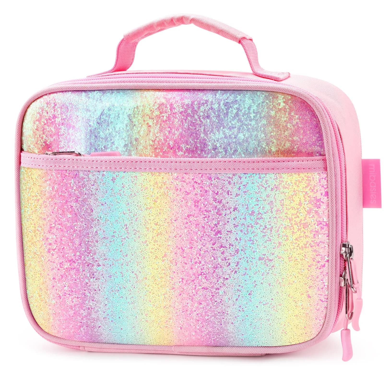 mibasies Kids Lunch Box for Girls, Pink Blue Rainbow Pattern | Insulated Lunch Bag School Kindergarten