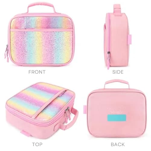 mibasies Kids Lunch Box for Girls, Pink Blue Rainbow Pattern | Insulated Lunch Bag School Kindergarten thumbnail 5