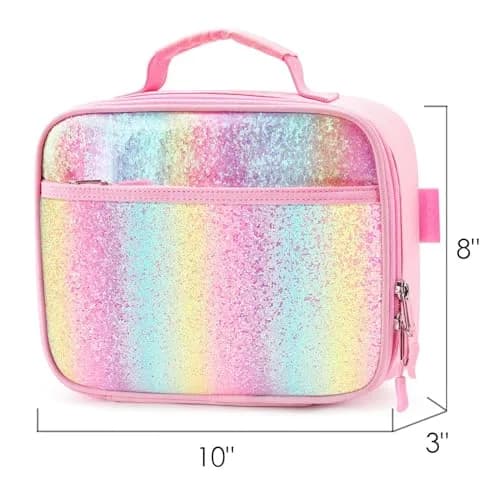 mibasies Kids Lunch Box for Girls, Pink Blue Rainbow Pattern | Insulated Lunch Bag School Kindergarten thumbnail 2