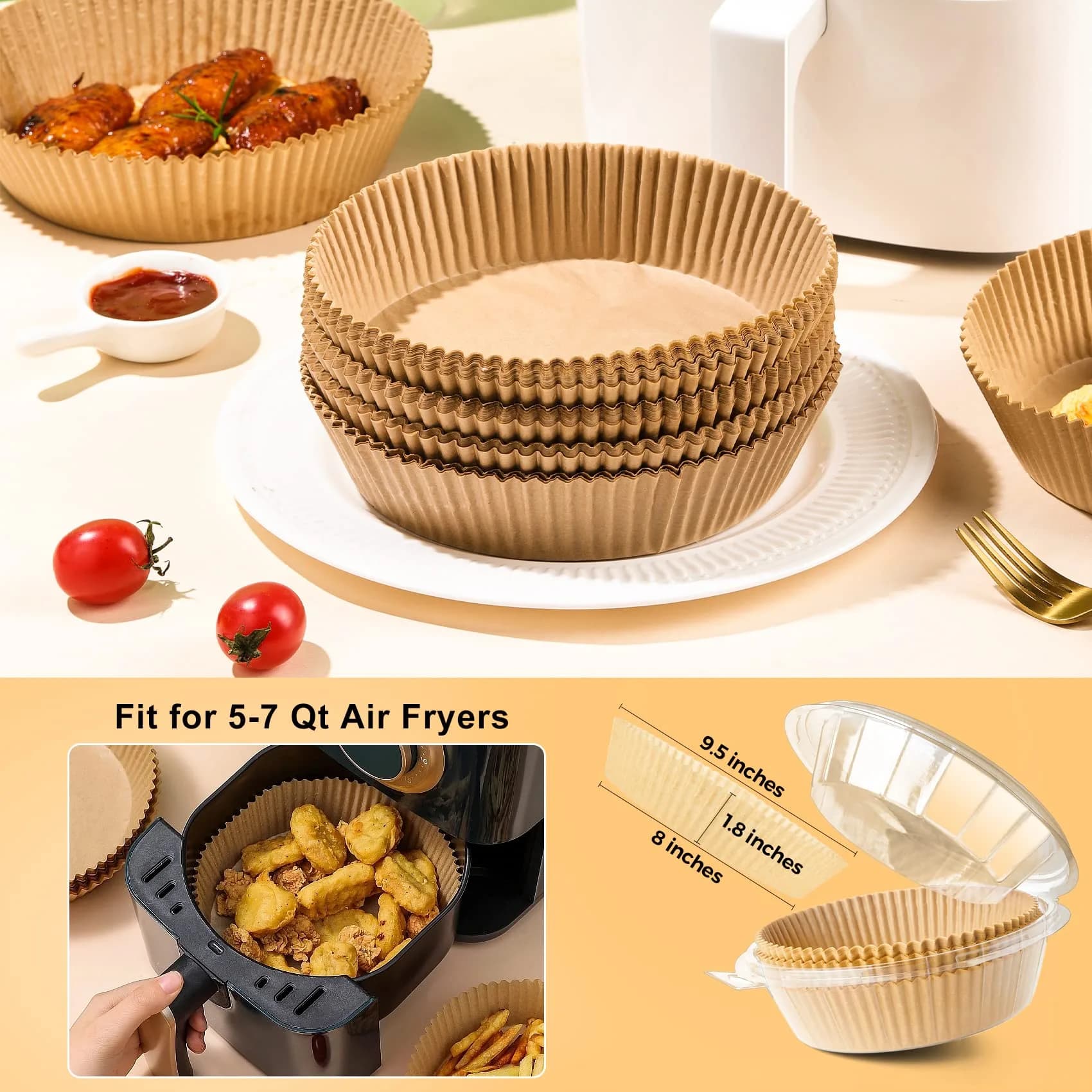 ctizne Disposable Air Fryer Paper Liners (100PCS, 8-Inch Round) | Grease-Proof Non-Stick Basket Liners for Baking - view 2