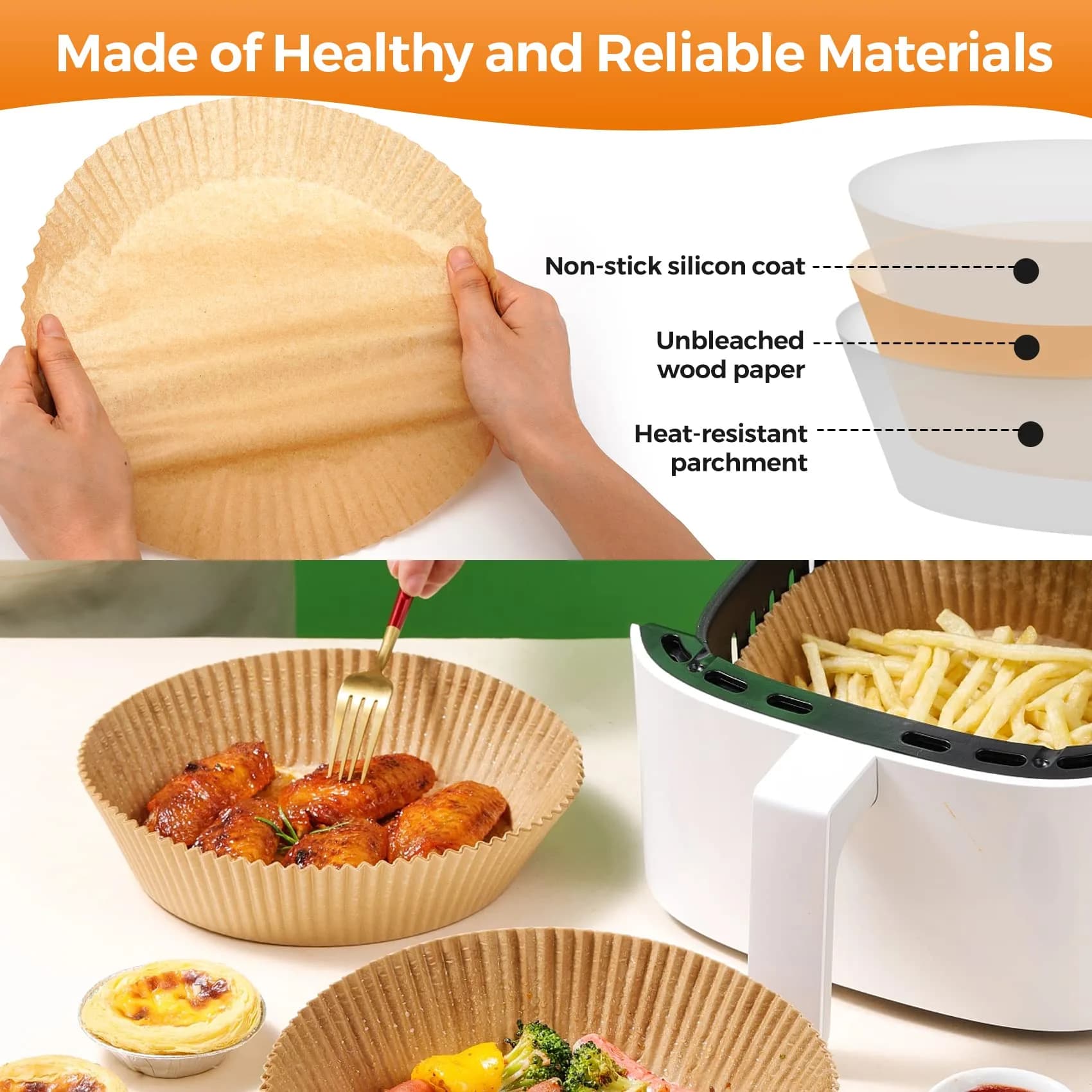 ctizne Disposable Air Fryer Paper Liners (100PCS, 8-Inch Round) | Grease-Proof Non-Stick Basket Liners for Baking - view 3