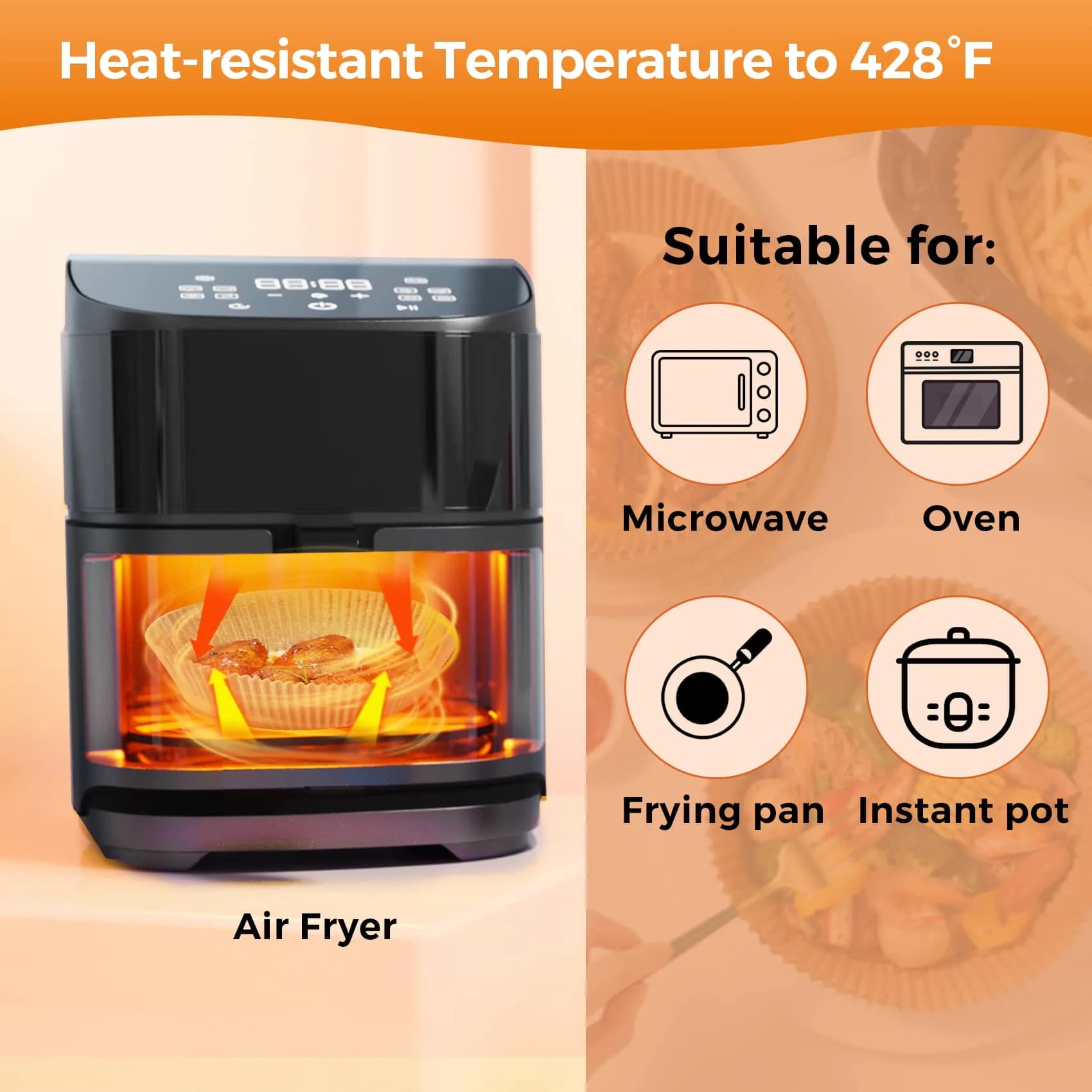 ctizne Disposable Air Fryer Paper Liners (100PCS, 8-Inch Round) | Grease-Proof Non-Stick Basket Liners for Baking - view 4