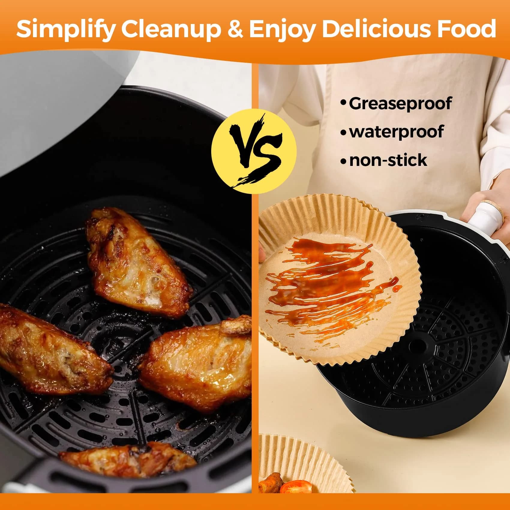 ctizne Disposable Air Fryer Paper Liners (100PCS, 8-Inch Round) | Grease-Proof Non-Stick Basket Liners for Baking - view 5