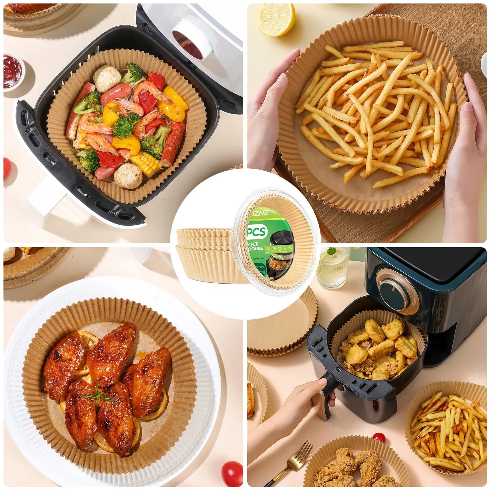 ctizne Disposable Air Fryer Paper Liners (100PCS, 8-Inch Round) | Grease-Proof Non-Stick Basket Liners for Baking - view 6