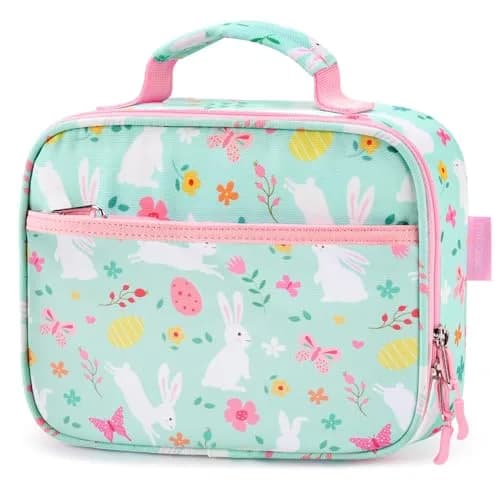 mibasies Kids Lunch Box for Girls, Insulated Lunch Bag School Kindergarten Rabbit Mint Green | Durable & Easy-Clean thumbnail 1