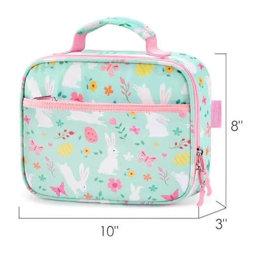 mibasies Kids Lunch Box for Girls, Insulated Lunch Bag School Kindergarten Rabbit Mint Green | Durable & Easy-Clean thumbnail 4