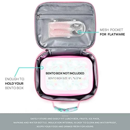 mibasies Kids Lunch Box for Girls, Insulated Lunch Bag School Kindergarten Rabbit Mint Green | Durable & Easy-Clean thumbnail 3