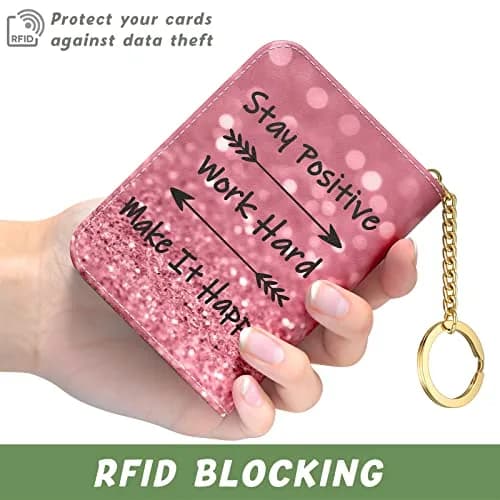 Aiawoxc Credit Card Holder for Women, Small RFID Wallet Leather Card Case | Slim, Zipper & Keychain thumbnail 4
