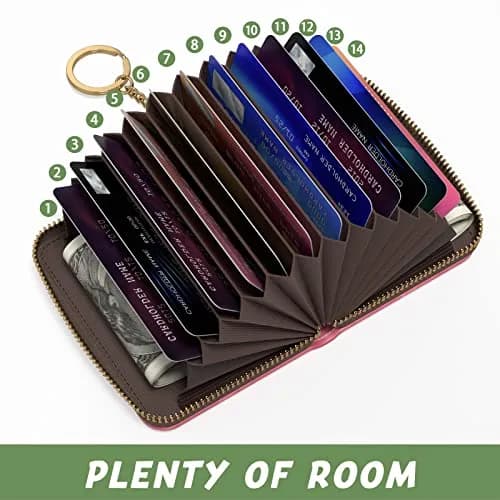 Aiawoxc Credit Card Holder for Women, Small RFID Wallet Leather Card Case | Slim, Zipper & Keychain thumbnail 3