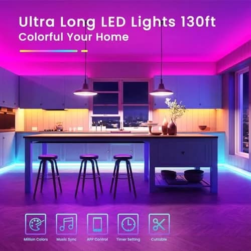 TJOY 130ft Bluetooth LED Strip Lights | RGB Color Changing, Music Sync, App Control, Indoor Use thumbnail 2
