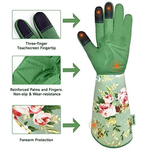 WANCHI Women's Small Gardening Gloves,Long Sleeve Protective Gloves,Green thumbnail 3