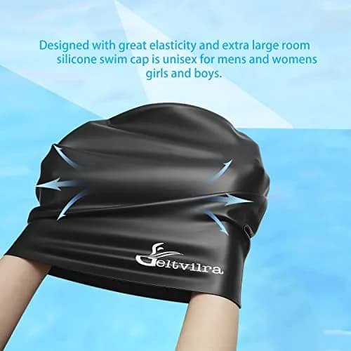 Geltvilra Extra Large Swim Cap for Braids and Dreadlocks | Silicone Long Hair Cap for Women Men (Blue, Purple) thumbnail 5
