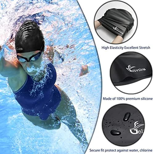Geltvilra Extra Large Swim Cap for Braids and Dreadlocks Silicone Swimming Cap for Long Thick Curly Weaves Afro Hair Extensions (Blue, Fuchsia) | Roomy & Durable thumbnail 2