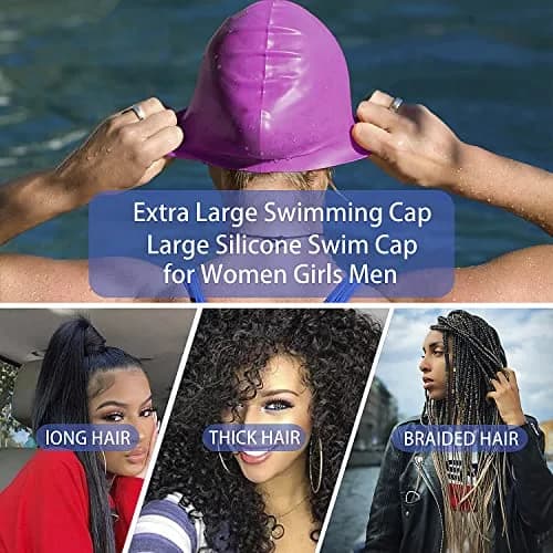 Geltvilra Extra Large Swim Cap for Braids and Dreadlocks Silicone Swimming Cap for Long Thick Curly Weaves Afro Hair Extensions (Blue, Fuchsia) | Roomy & Durable thumbnail 3