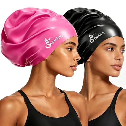 Geltvilra Extra Large Silicone Swim Cap for Braids & Dreadlocks | Long Thick Curly Hair (Black, Fuchsia) | Unisex thumbnail 1