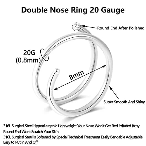 Fzroezz Double Hoop Nose Ring for Single Piercing | Hypoallergenic Surgical Steel 20G 8mm thumbnail 2