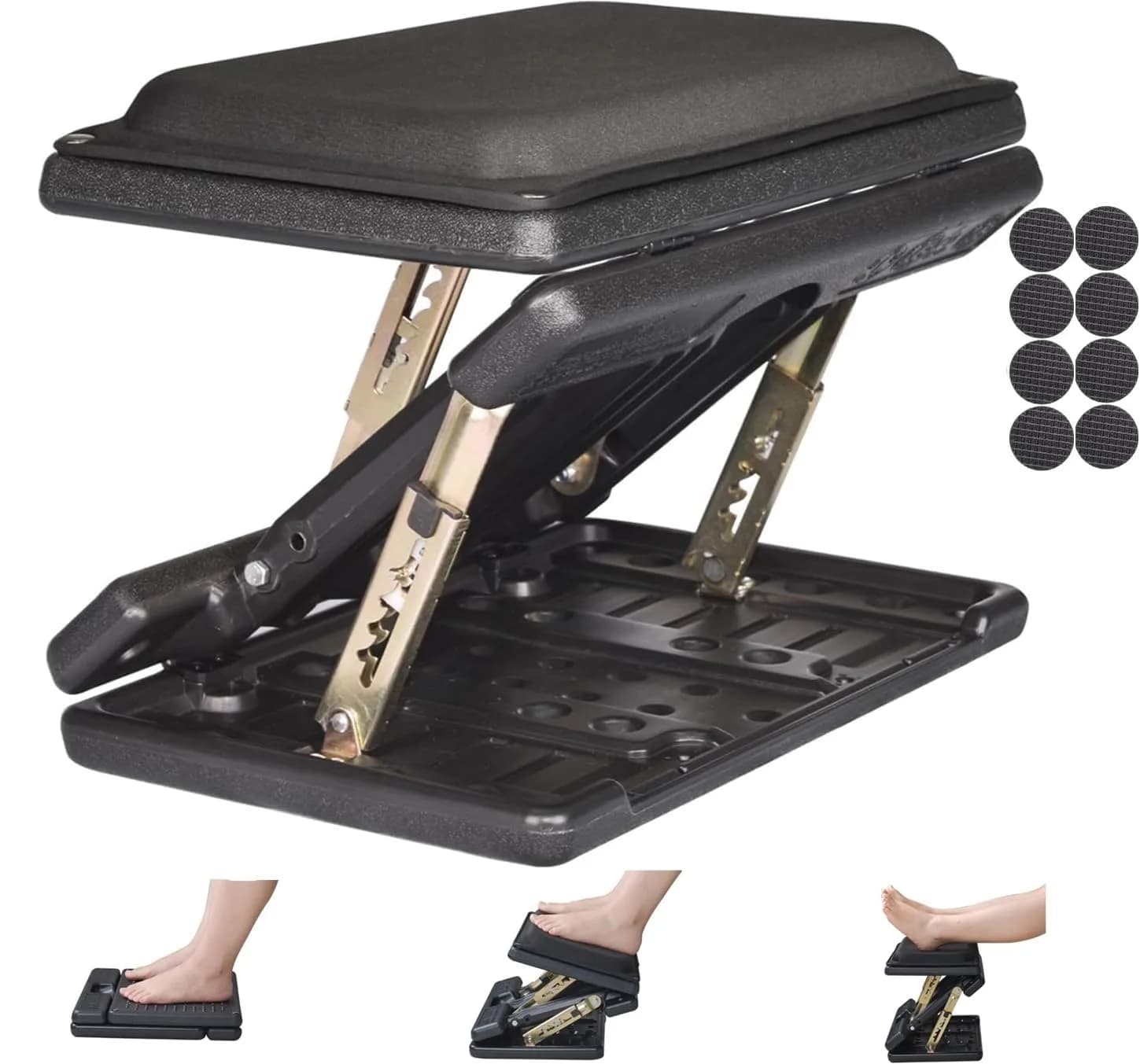 Leermart Adjustable Under Desk Footrest with Massage Beads & Soft Pad | 41.2cm (16.2") Length — Black Plus