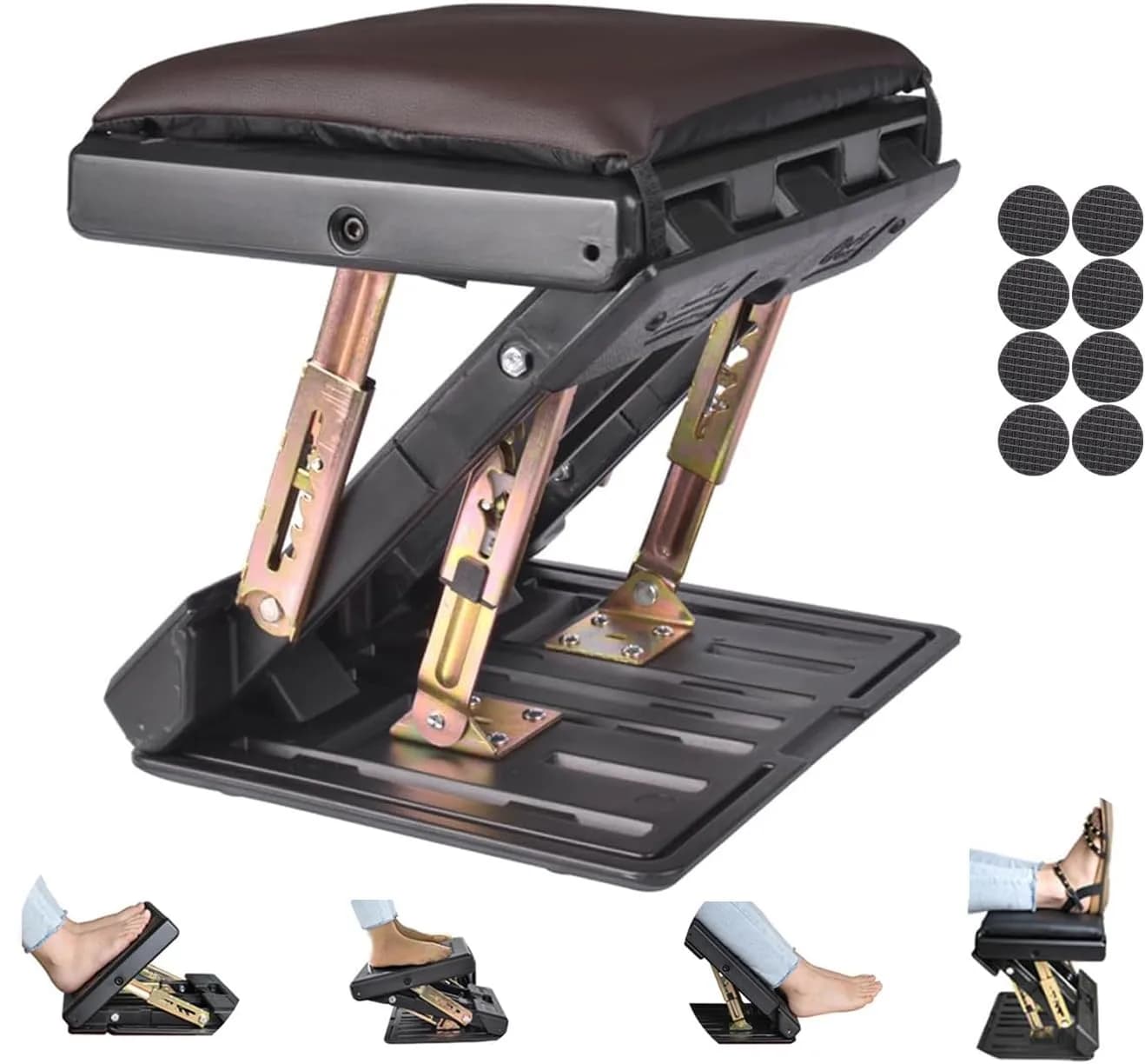 Leermart Adjustable Under Desk Footrest 32.3cm (12.7") | Ergonomic Support for Home & Office — Brown