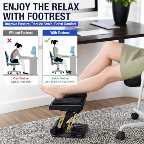 Leermart Adjustable Under Desk Footrest 32.3cm (12.7") | Ergonomic Support for Home & Office thumbnail 2