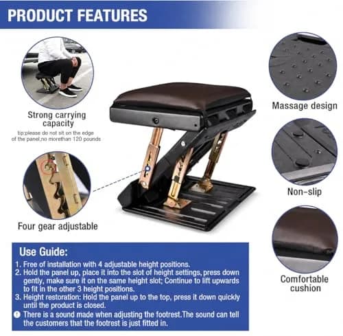 Leermart Adjustable Under Desk Footrest 32.3cm (12.7") | Ergonomic Support for Home & Office thumbnail 3