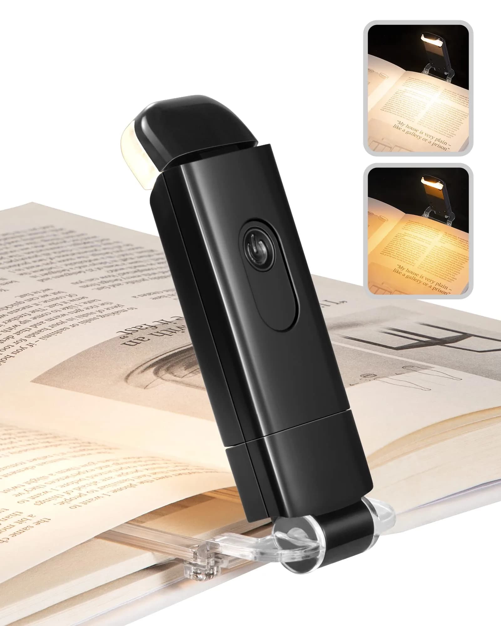 DEWENWILS Black Clip-On Book Reading Light with USB Rechargeable Battery - main product image