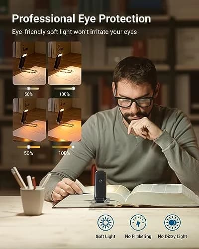 DEWENWILS USB Rechargeable Book Reading Light, LED Clip on Booklight Black | Eye-protection, 8H Battery, Portable thumbnail 2