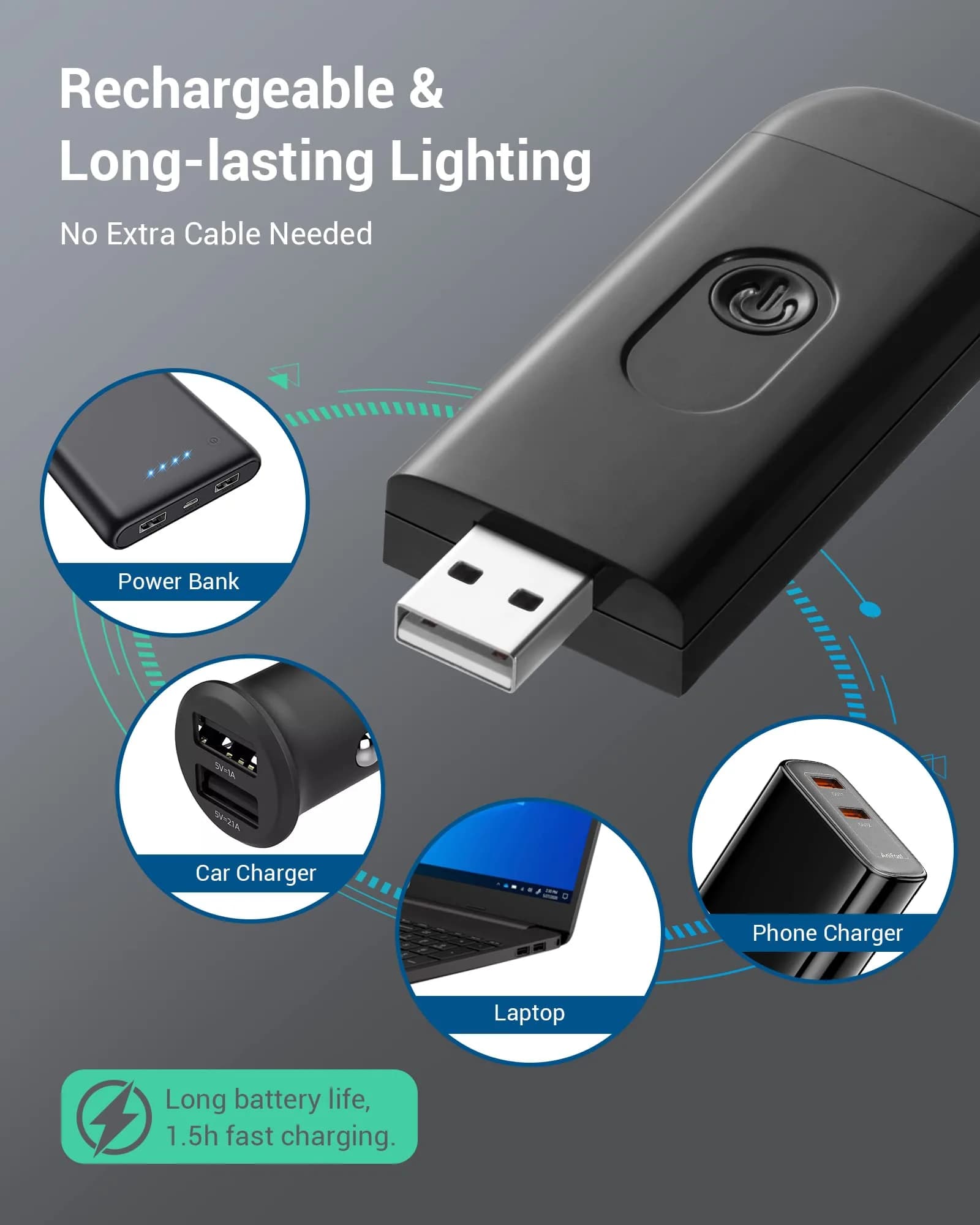 DEWENWILS Black Clip-On Book Reading Light with USB Rechargeable Battery - view 3