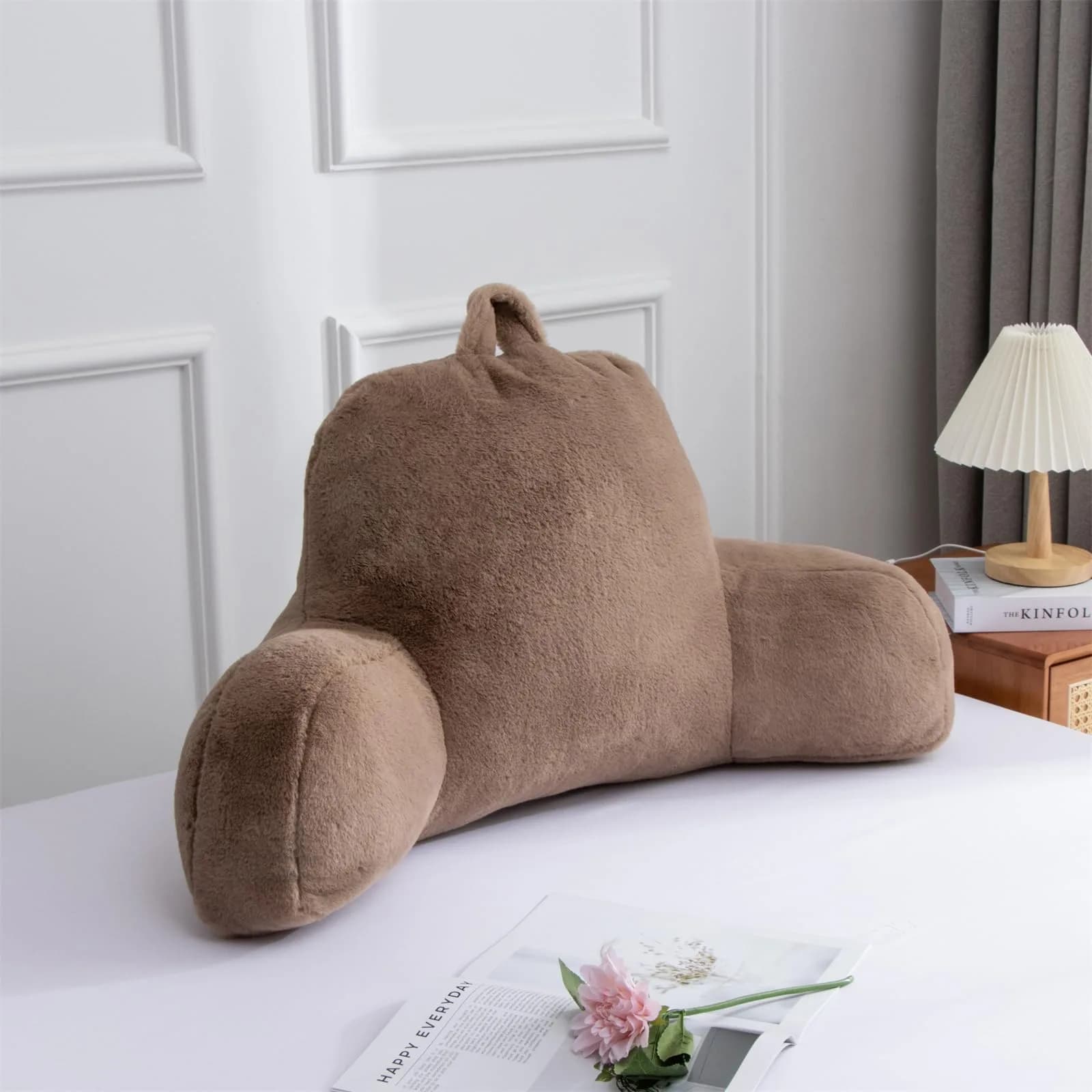 Aimuan Reading Pillow Bed Rest Pillow with Arms | 18-inch Support for Adults & Teens, Khaki