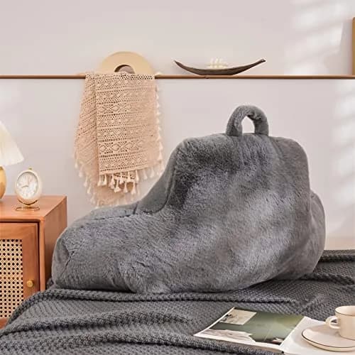 Aimuan Bed Rest Pillow with Arms | Rabbit Fur Cushion for Adults & Teens, 18in Support, Grey thumbnail 2