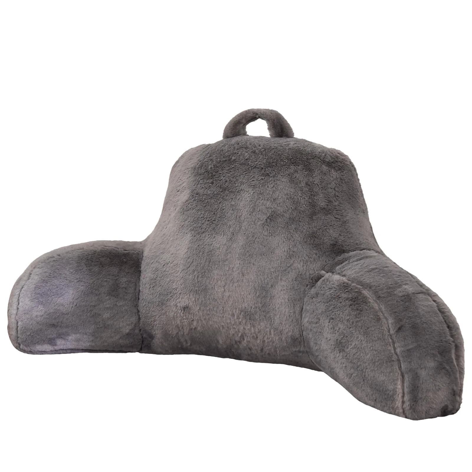 Aimuan Bed Rest Pillow with Arms | Rabbit Fur Cushion for Adults & Teens, 18in Support, Grey - main product image