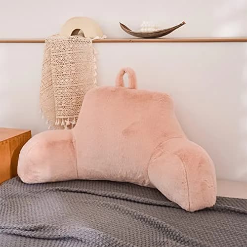 Aimuan Bed Rest Pillow with Arms | Cozy Rabbit Fur Back Support for Sitting & Sleeping in Bed (Standard, Blush) thumbnail 6